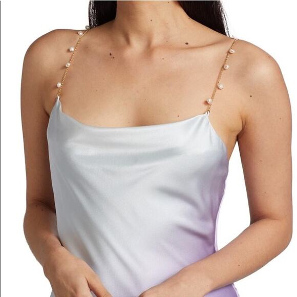 CAMI NYC Silk Beaded Chain Strap Cowlneck Shallon Slip Dress L Candy Ombre - Picture 5 of 11